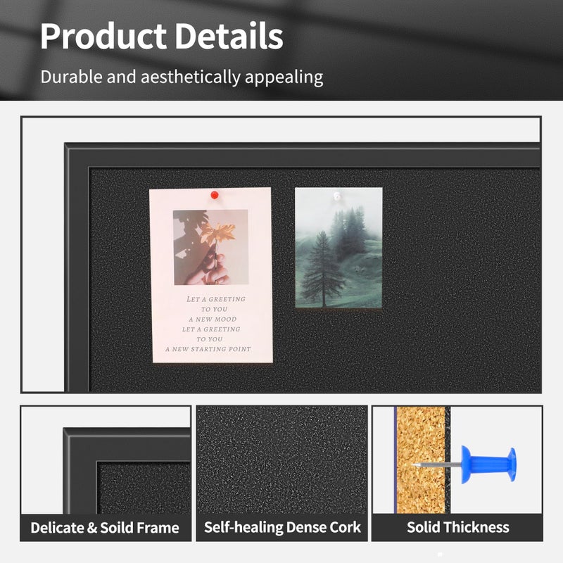 ORIENTOOLS ألواح الفلين من أورينتولز للجدران، 24" × 36" لوح فلين للمكتب، لوحة إعلانات بإطار، لوحة دبابيس معلقة، لوحة رؤية بإطار خشبي، لوحة إعلانات فلين، لوح فلين للمكتب، المنزل، المدرسة - Image 3